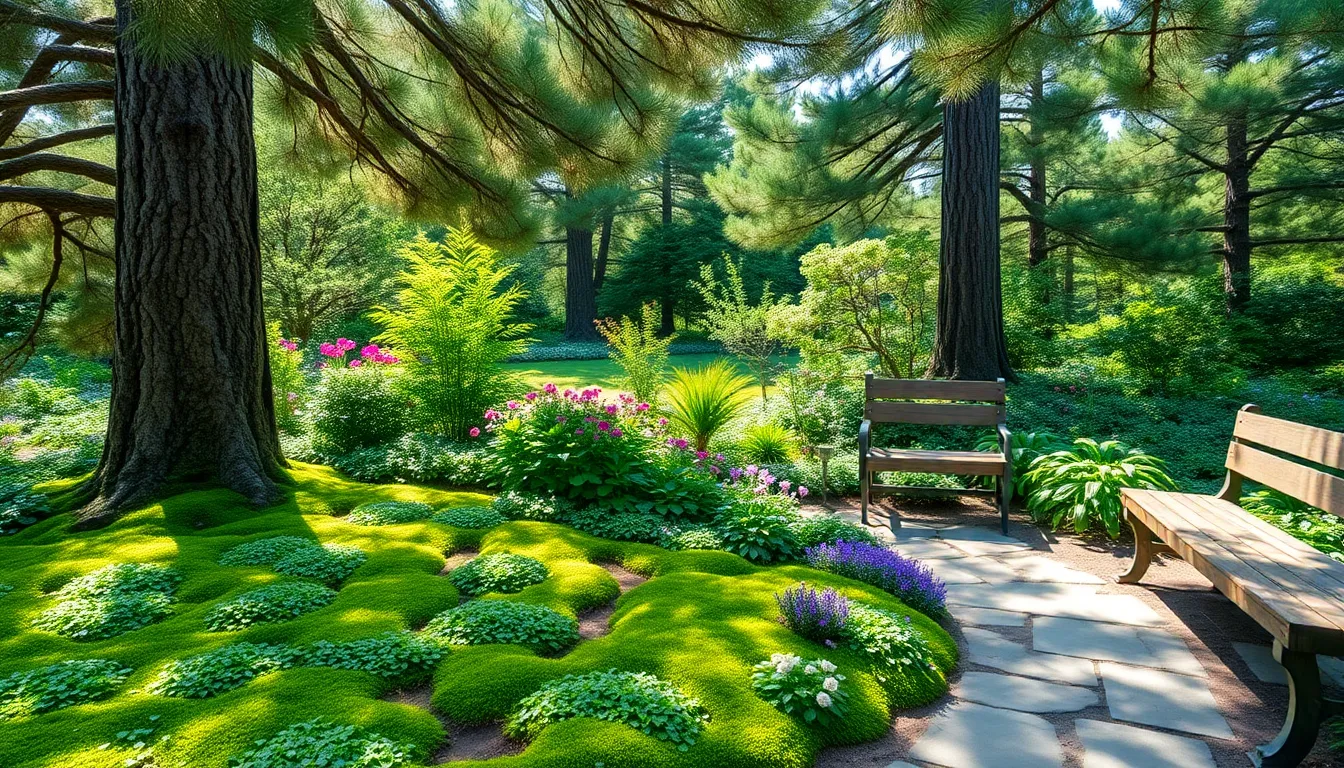 landscaping under pine trees